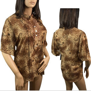 NWT Adolfo Cheetah Floral Blouse Top 1X 2X Plus